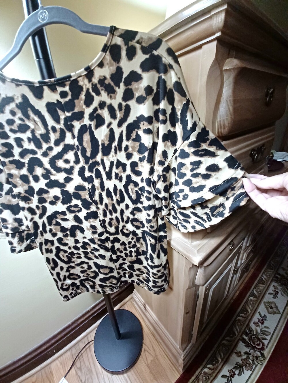 Leopard Print Short Sleeve Top - Black & Tan-(NWOT)